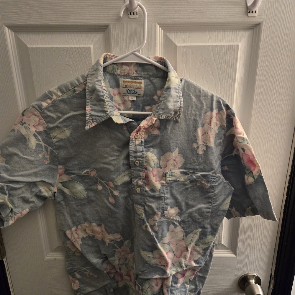 Men's Floral Casual Button Down Shirt - Blue and Pink